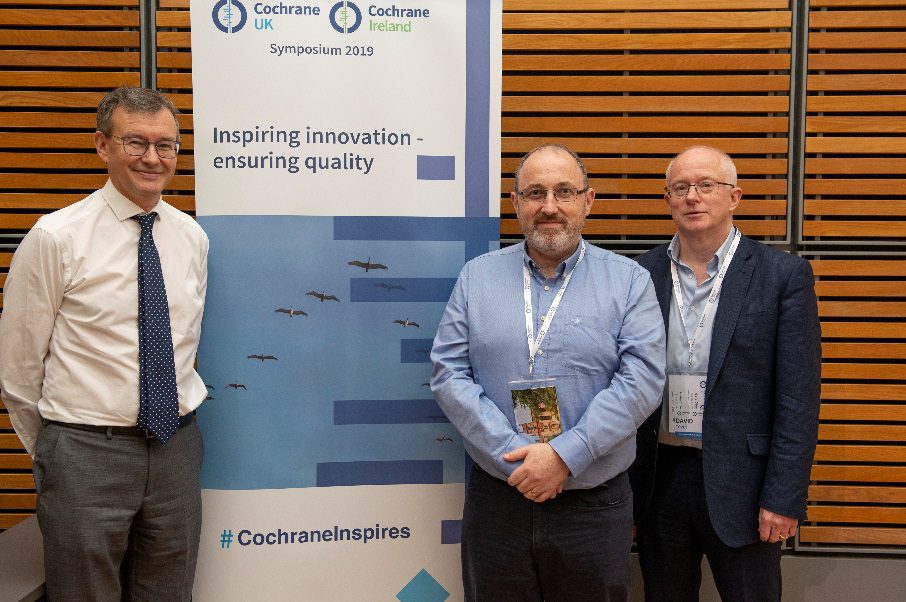 Professor Martin Burton (Cochrane UK) with Professor Declan Devane (Cochrane Ireland) and Dr David Tovey (Editor in Chief, Cochrane)